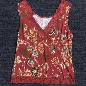 Cato Y2K Babydoll Tank Top Red Floral Lace Trim Size Medium M